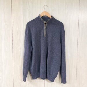 Ermenegildo Zegna Sweater Mens XL Blue Cashmere Quarter Zip Pullover Sweater